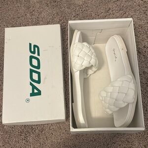 Soda White Braided Slide Sandals
